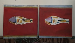 Fish oil canvas painting in pairs