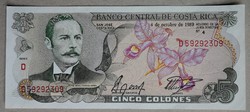 Costa Rica 5 Colones 1989 Unc-