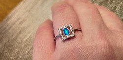 Australian opal stone marked silver ring 18.5mm