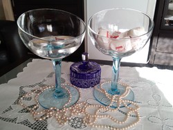 Oblique fashioned goblets with pale blue twisted stems, beautiful finish together!