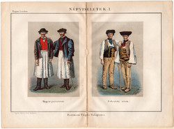Népviseletek I., színes nyomat 1885 (3), Magyar Lexikon, Rautmann Frigyes, viselet, nép, magyar, tót