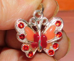 Wonderful enamel ruby red luster crystal butterfly pendant