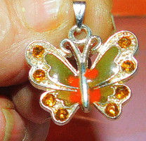 Wonderful enamel gold luster crystal butterfly pendant