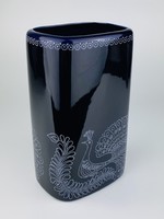 Hollóházi porcelán váza - Páva mintás