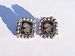 Intaglio, engraved gemstone inlaid filigree silver cufflinks