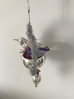 Antik üvegdíszek felhasználásával készült madaras karácsonyfadísz