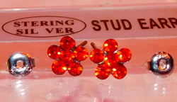 Ruby red luster crystal flower earrings