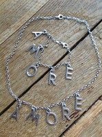 Italian design silver amore necklace with bracelet