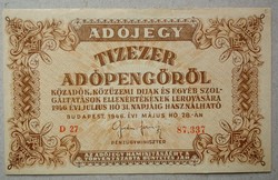 Magyarország Adójegy 10000 Adópengőről 1946 XF