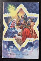 Christmas postcard 1934. Little Jesus, manger, nativity scene, star
