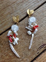Italian handmade earrings with cracked crystals, corals, biwa pearls