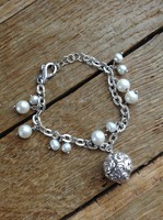 Athena design silver bracelet with real pearls and large silver ornament