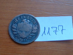 Switzerland 2 rappen 1893 / b mintmark (bern), bronze # 1177