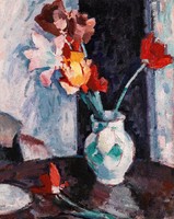 Samuel John Peploe - Tulipánok fehér vázában - reprint