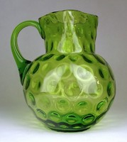 0G113 antique large green blown huta glass jug from the 1800s