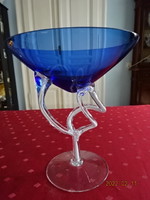 Glass centerpiece with twisted stem and cobalt blue top. He has!
