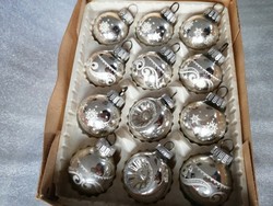 12 db régi osztrák ezüst színű üveg karácsonyfadísz