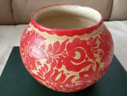 Antique folk ceramic old hollow vase with pot