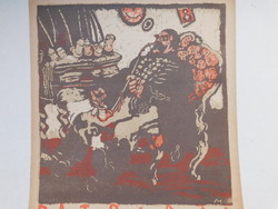 Sándor Muhits (1882-1956) colored linocut, 1910s, Paul Paul.