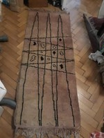 Retro csomózott gyapjú szőnyeg (63x160 cm)-iparművész által készített szőnyeg, fali kárpit
