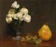 Henri fantin-latour - still life with roses and fruits - reprint