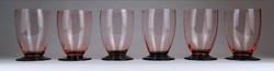 1H751 old art deco pink glass cup set 6 pieces