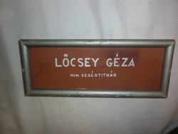 Antique door sign Géza Lőcsey min. Assistant Secretary