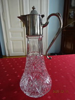 Polished glass, English wine jug with silver-plated spout. He has!