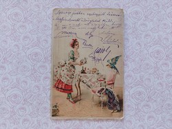 Régi képeslap 1900 levelezőlap litho hölgy papagáj