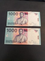 2013 1000 rupees indonesia unc serial number pair
