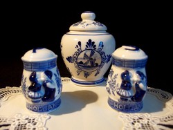 Holland Delft Blue porcelán cukortartó, só és paprika / bors szóró