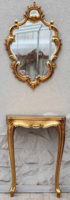 Barokk/rokokó stílusban készült aranyozott konzolasztal velencei tükörrel