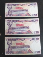 1986 50 kwacha zambia unc 3 pairs of serial numbers