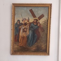 Jézus Krisztus a kereszttel, Torinói leplet tartó hölgy,Stàció lemez festmény! Római katona, Názáret