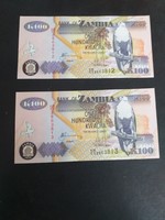 2010 100 kwacha zambia unc serial number pair
