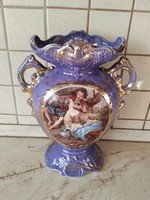 English scene vase with two handles for sale Beautiful, iridescent blue, romantic scene vase