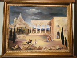 MOLNÁR C. PÁL (1894-1981): Itáliai várkert (Quattrocento) 60x80 cm festmény