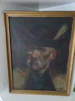 Sziklai Lajos: Pipázó ember c. eredeti festménye.