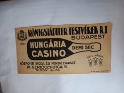 Königstadtler Testvérek R.T. HUNGÁRIA CASINO számolócédula