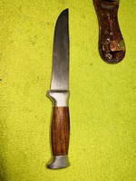 Original leather case with hunter knife, wood and aluminum or spear handle