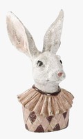 Vintage antikolt púderrózsaszín kerámia hatású polirezin nyúl nyuszi figura húsvéti dekoráció.