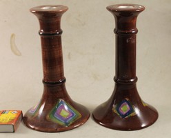 Art deco glazed ceramic candlestick pair 482