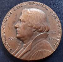 Martin Luther Bible translation 400 years bronze commemorative medal, plaque (40mm) 1934 (Berán lajos 1882-1943)