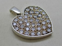 Amazing big heart silver pendant with white stones