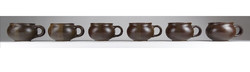 1H756 old unmarked brown ceramic coffee cup 6 pieces