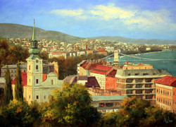 György Lantos: the tabán with the Danube 50x70 cm