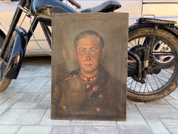 Russian? Soldier portrait painting, signature: d. Polany Jolán 1935.