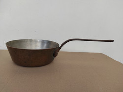 Antique kitchen utensil with traces of thick heavy copper tin with iron handle 5069