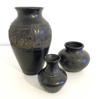 Nádudvari fekete kerámia váza szett 3 db