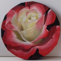 Rózsa piros széllel című festmény - kerek csendélet